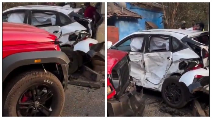 गोवा-में-रफ्तार-का-कहर:-किराए-की-लाल-थार-ने-हुंडई-i20-कार-को-मारी-टक्कर-देखें-वीडियो