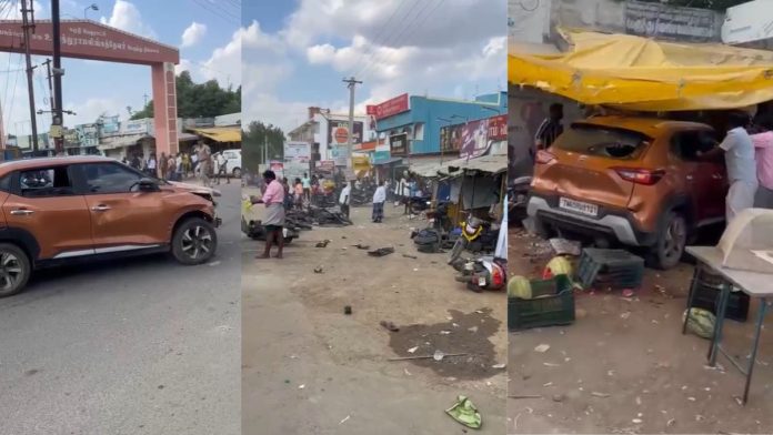 शराब-के-नशे-में-कार-सवार-ने-मचाया-उत्पात,-कई-लोगों-को-मारी-टक्कर,-दुकानों-को-भी-तोड़ा