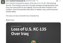 अमेरिकी वायुसेना का रीफ्यूलिंग एयरक्राफ्ट पश्चिमी इराक में लापता
